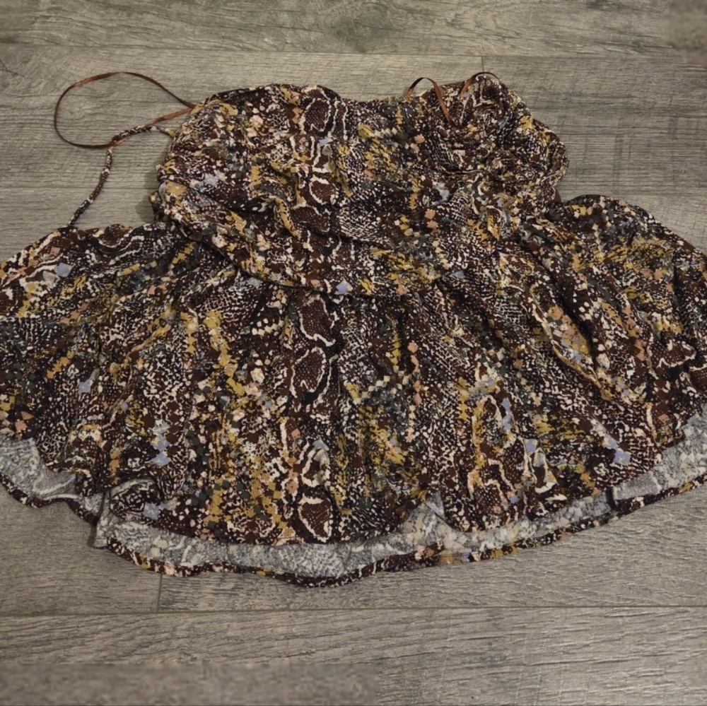 Free People Day And Night Combo Mini Skirt Women’s Brown & Gold Print Size 0 - Picture 5 of 12